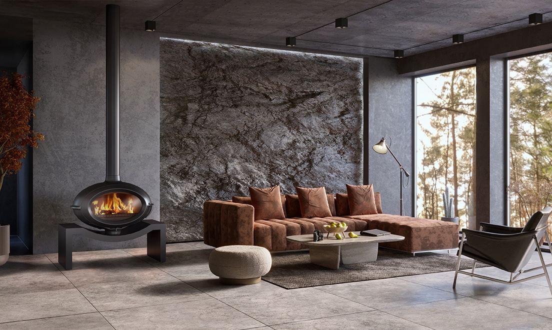 Brio on 1 m Bench - Connectable Stove Wood stoves